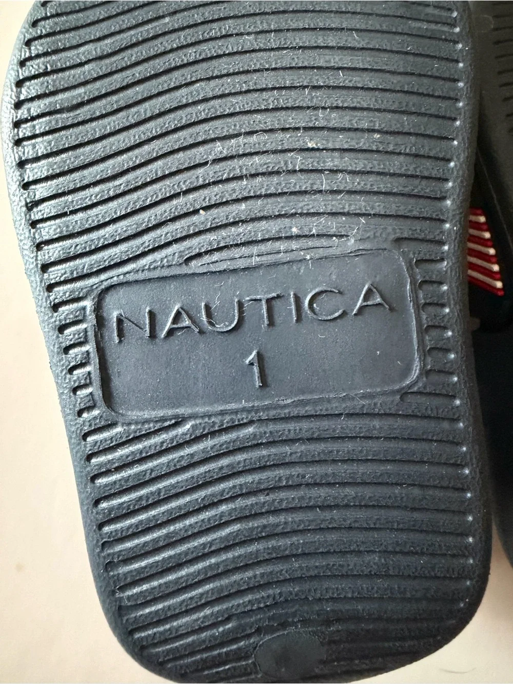 Nautica Navy and Red Kids Slide Sandals with Logo Strap